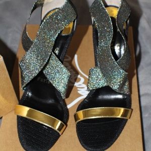 Christian Louboutin Black/GD Strap Sandal 4in Heel